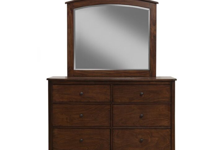 Traditional elegance describes this classic design. Crafted of Mahogany wood solids and veneers while featuring a rich Mahogany (Brown) finish. Has 6 drawers for storage.  Coordinates with a full compliment of optionally purchased bedroom pieces from the Alpine Furniture Baker collection. With its clean lines