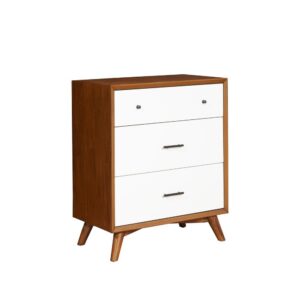 constructed of sustainably sourced solid Mahogany wood to ensure a lifetime of use.  The Flynn case pieces provide a roomy storage solution and make it easy to create a cohesive decorating style or mix and match for a more personalized look.  This group combines the Acorn (Brown) and White finishes for a great looking two-tone option.