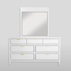 the Carmel Mirror completes your contemporary bedroom setting.  This matching piece attaches to the dresser.  The beveled glass adds a touch of class to your room.  Coordinates with other pieces from the Alpine Furniture Carmel bedroom collection sold separately.