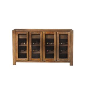 Deck out your dining room in rustic style with this clean-lined server.  The Shasta Reclaimed Server is handcrafted from salvaged Mahogany solids and veneers.  This piece sports a natural brushed finish and wire door inserts for an authentic Farmhouse look.  Functional features include felt-lined drawers