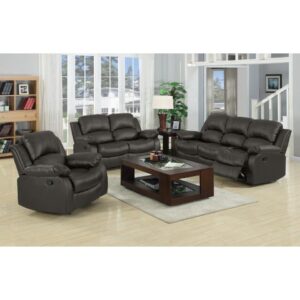 These recliners set will make the living room the place to be whether sitting down to watch the game or looking for a space to relax. This manual lever motion gives a smooth recline with two positions to give that feeling of weightlessness. Its soft foam stuffing is encased in rich faux leather and supported by coil springs. Its frame of solid and manufactured wood with metal creates a sturdy structure for added support.