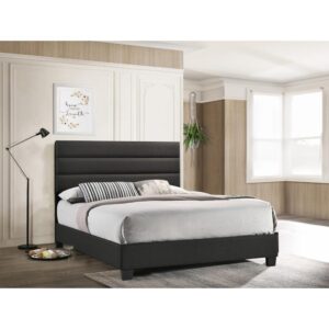 this horizontal paneled piece can ease into countless rooms with its soft lines and neutral colors. This style can compliment any room décor with its unique and simplistic form upholstered in woven fabric. A mattress box is required.