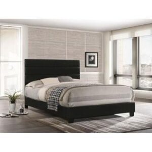 this horizontal paneled piece can ease into countless rooms with its soft lines and neutral colors. This style can compliment any room décor with its unique and simplistic form upholstered in faux leather. A mattress box is required.