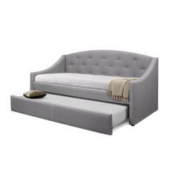 Transform your bedroom with this daybed. The twin daybed comes complete with a twin trundle for additional guests. Style is amplified by tufted and is upholstered in a durable beige or gray linen blend fabric. This daybed will add sophistication to your guest bedroom
