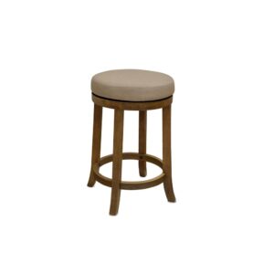 This 2-piece set of counter stools adds traditional style to your living room or den with its backless design and natural wood grain variation. These circular stools feature a foam-filled seat upholstered in a linen blend atop four saber legs. We love that these engineered wood stools feature a 360° swivel and all-around footrest for support in whichever direction you spin. They measure 24" tall