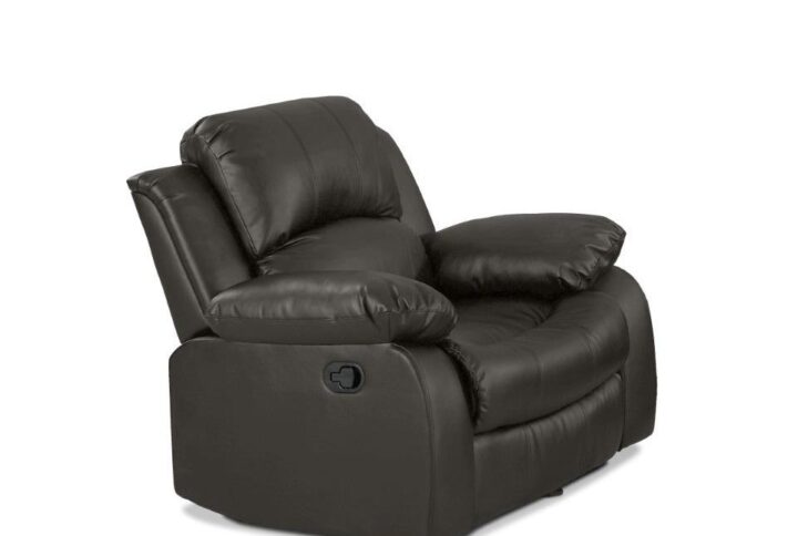 This single chair recliner will make the living room the place to be whether sitting down to watch the game or looking for a space to relax. This manual lever motion gives a smooth recline with two positions to give that feeling of weightlessness. Its soft foam stuffing is encased in rich faux leather and supported by coil springs. Its frame of solid and manufactured wood with metal creates a sturdy structure for added support