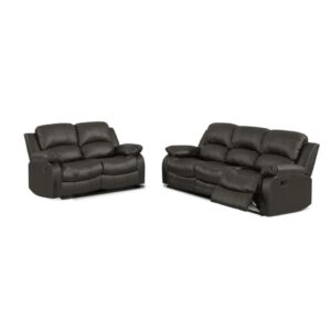 This love seat recliner will make the living room the place to be whether sitting down to watch the game or looking for a space to relax. This manual lever motion gives a smooth recline with two positions to give that feeling of weightlessness. Its soft foam stuffing is encased in rich faux leather and supported by coil springs. Its frame of solid and manufactured wood with metal creates a sturdy structure for added support