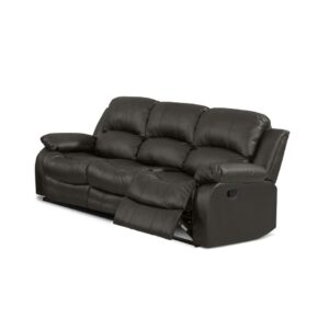 This sofa recliner will make the living room the place to be whether sitting down to watch the game or looking for a space to relax. This manual lever motion gives a smooth recline with two positions to give that feeling of weightlessness. Its soft foam stuffing is encased in rich faux leather and supported by coil springs. Its frame of solid and manufactured wood with metal creates a sturdy structure for added support
