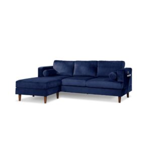 The velvet reversible sectional with remote pocket in arms and USB plug is a stylish and convenient addition to any living room. With its plush velvet fabric