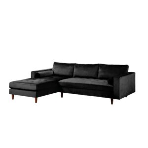 Make a stylish statement in the living room with this modern sectional. This sectional is covered in a thick Velvet like fabric for durability and style. It's made of solid and manufactured wood