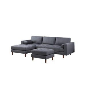 Make a stylish statement in the living room with this modern sectional. This sectional is covered in a woven fabric for durability and style. It's made of solid and manufactured wood