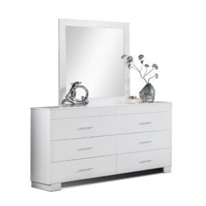 This 6-drawers double dresser provides extra storage in your bedroom while adding a fresh