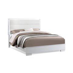 This bed has a strong lined silhouette with white finish hue. Its bed has 4 slats & support legs for the bed. Features a LED headboard with 3 settings to set the mood.