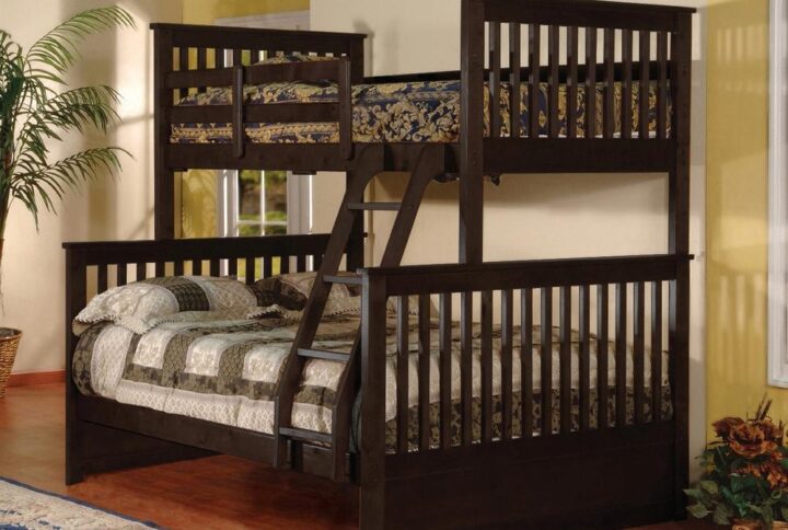 This twin over full bunk bed is the best choice for your child’s bedroom. It can be used as 2 stand alone beds. The wood slats are all included and does not need a box spring.  Also