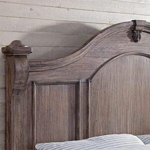 An heirloom is a timeless treasure that passes from generation to generation bringing each family member immeasurable joy through memories. The Heirloom King Poster Headboard Only is a masterful piece of tradition that is finished in a distressed rustic charcoal with rubbed through highlights. The decorative arched crown rail is reminiscent of late 17th century architecture.  A centered medallion decoration and magnificently curved posts nostalgically frame the decorative dome beading of the headboard.  Enjoy a tradition of creating ageless family heirlooms with the Heirloom King Poster Headboard.  Your purchase includes one king headboard only.
