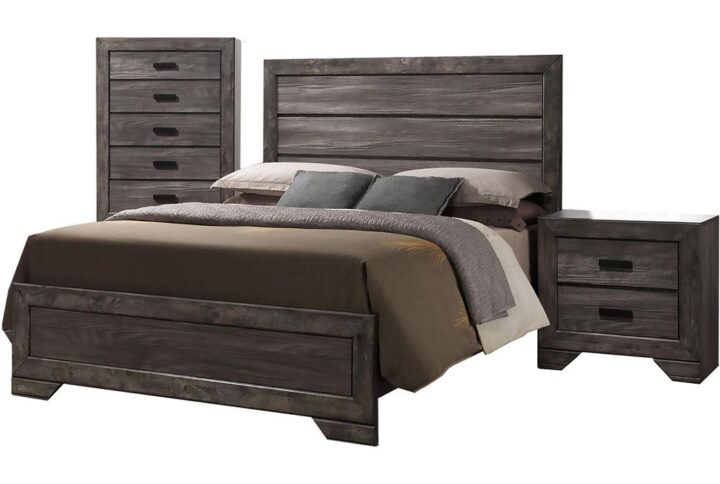 Dressed in a distressed gray oak finish