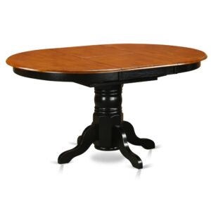 the dining table set comes with a round table that stands on a carved wood pedestal. It is complemented by six chairs