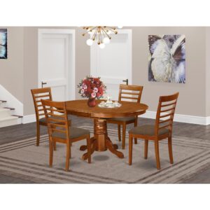 the dinette set can be obtained with hardwood or padded seat chairs.In-built self storage butterfly leaf can be collapsed discreetly beneath the table top when not in use.The ladder back design of the dining chairs present elegant and striking lines while delivering adequate resting support.