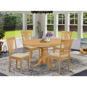 the dining room set is available with wooden or Fabric seat chairs.Built in self storage expansion leaf can be collapsed subtly under the tabletop when not being used.Softly arced dinette chairs back features elegant carving while delivering ample support.