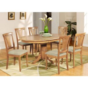 the dining room set can be acquired with wooden or Fabric seat chairs.Built-in self storing butterfly leaf is easily collapsed discreetly beneath the table top when not being used.Softly arced dining chairs back boasts stylish carving while delivering ample support.