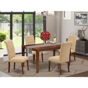 bring this exclusive CABR5-MAH-04 dinette set includes a rectangular table and four parson chairs. The fresh and clean lines dominate the cutting-edge design of the rectangular dining table. This standard dinette table can fit 4 to 6 persons easily. This amazing kitchen table makes a really good addition for all kitchen space and corresponds all sorts of dining-room concepts. Made up of prime quality rubber wood