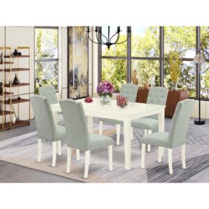bring this exclusive CACE7-LWH-15 dinette set includes a rectangular table and six parson chairs. The fresh and clean lines dominate the cutting-edge design of the rectangular dining table. This standard dinette table can fit 4 to 6 persons easily. This amazing kitchen table makes a really good addition for all kitchen space and corresponds all sorts of dining-room concepts. Made up of prime quality rubber wood