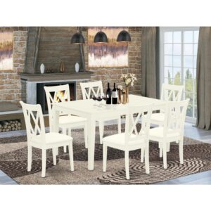bring this exclusive CACL7-LWH-C dinette set includes a rectangular table and six kitchen chairs. The fresh and clean lines dominate the cutting-edge design of the rectangular dining table. This standard dinette table can fit 4 to 6 persons easily. This amazing kitchen table makes a really good addition for all kitchen space and corresponds all sorts of dining-room concepts. Made up of prime quality rubber wood