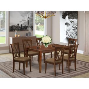 bring this exclusive CACL7-MAH-C dinette set includes a rectangular table and six kitchen chairs. The fresh and clean lines dominate the cutting-edge design of the rectangular dining table. This standard dinette table can fit 4 to 6 persons easily. This amazing kitchen table makes a really good addition for all kitchen space and corresponds all sorts of dining-room concepts. Made up of prime quality rubber wood