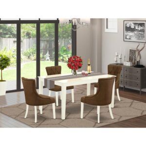 bring this exclusive CAFR5-LWH-18 dinette set includes a rectangular table and four parson chairs. The fresh and clean lines dominate the cutting-edge design of the rectangular dining table. This standard dinette table can fit 4 to 6 persons easily. This amazing kitchen table makes a really good addition for all kitchen space and corresponds all sorts of dining-room concepts. Made up of prime quality rubber wood