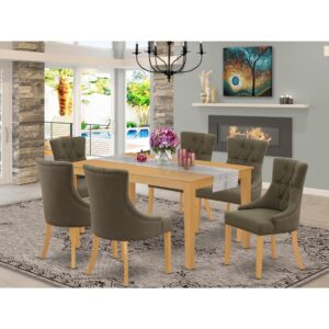 bring this exclusive CAFR7-OAK-20 dinette set includes a rectangular table and six parson chairs. The fresh and clean lines dominate the cutting-edge design of the rectangular dining table. This standard dinette table can fit 4 to 6 persons easily. This amazing kitchen table makes a really good addition for all kitchen space and corresponds all sorts of dining-room concepts. Made up of prime quality rubber wood