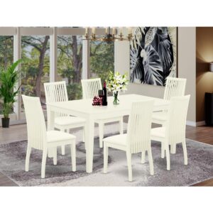 bring this exclusive CAIP7-LWH-C dinette set includes a rectangular table and six kitchen chairs. The fresh and clean lines dominate the cutting-edge design of the rectangular dining table. This standard dinette table can fit 4 to 6 persons easily. This amazing kitchen table makes a really good addition for all kitchen space and corresponds all sorts of dining-room concepts. Made up of prime quality rubber wood
