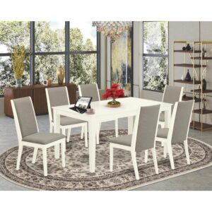 This dining room table set includes 6 incredible upholstered dining chairs and an excellent 4 legs wood dining table. The modern rectangular dining table set provides a Linen White hardwood dinner table and structure and an excellent Shitake upholstered dining chairs seat and high back that bring elegance to your dining-room and increase the elegance of your excellent dining room. The superior quality of our gorgeous chairs helps our beautiful customers to get relaxation and feel free when getting their meal. This kitchen dining table constructed from top quality rubber wood which can bear the weight of 300 Lbs. Our parson chairs have a wooden structure with a luxury seat of high-quality foam which is covered with Linen Fabric that provides you relaxation with friends or family. This listing has a premium color of Linen White finish for dinner table and Shitake finish of parson dining room chairs. Our wonderful premium colors increase the beauty of your living area and offer a magnificent look to your dining area or dining area. East West furniture always crafted from modern furniture along with easy assembling parts. We try to keep our furniture parts modern as well as simple. Our high class dining room set is great for your lovely dining room as well as the kitchen. You can use it for casual home parties. Keep enjoying East West modern furniture!