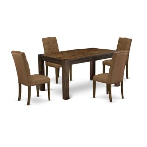EAST WEST FURNITURE 5-Pc DINING TABLE SET- 4 STUNNING PADDED PARSON CHAIR AND 1 DINING TABLE