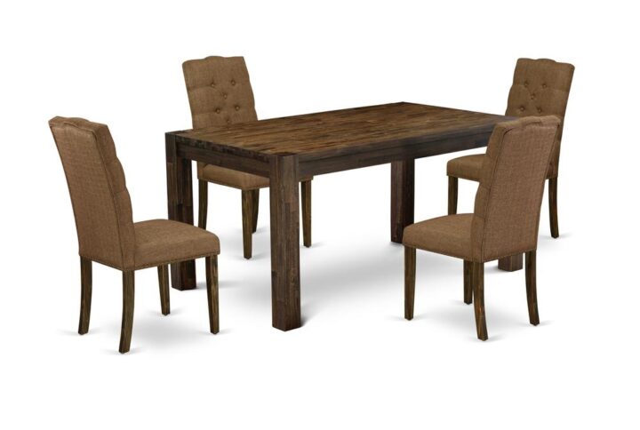 EAST WEST FURNITURE 5-Pc DINING TABLE SET- 4 STUNNING PADDED PARSON CHAIR AND 1 DINING TABLE