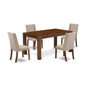 EAST WEST FURNITURE 5-PIECE DINING ROOM SET- 4 AMAZING PARSON DINING CHAIRS AND 1 WOODEN DINING TABLE