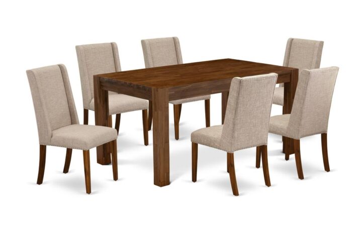 EAST WEST FURNITURE 7-PIECE MODERN DINING SET- 6 STUNNING PARSON CHAIRS AND 1 WOODEN DINING TABLE