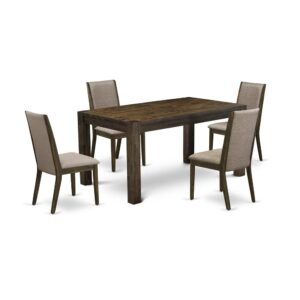 EAST WEST FURNITURE 5-PIECE DINING ROOM TABLE SET- 4 WONDERFUL UPHOLSTERED DINING CHAIRS AND 1 RECTANGULAR DINING TABLE