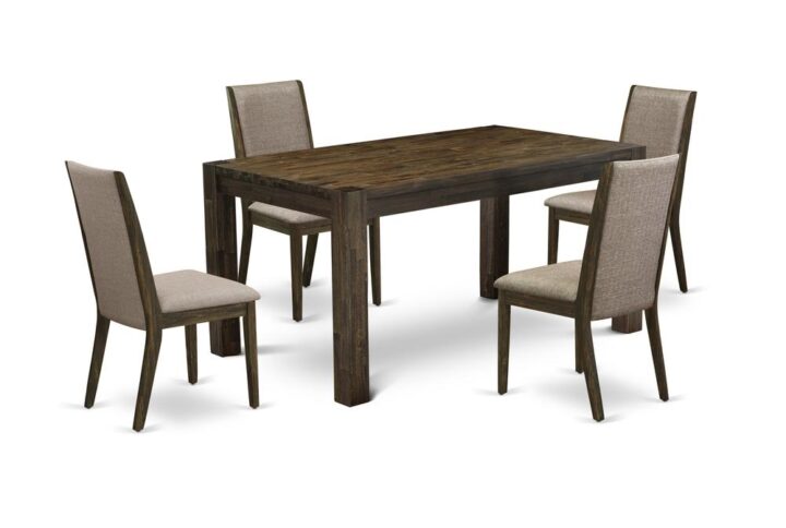 EAST WEST FURNITURE 5-PIECE DINING ROOM TABLE SET- 4 WONDERFUL UPHOLSTERED DINING CHAIRS AND 1 RECTANGULAR DINING TABLE
