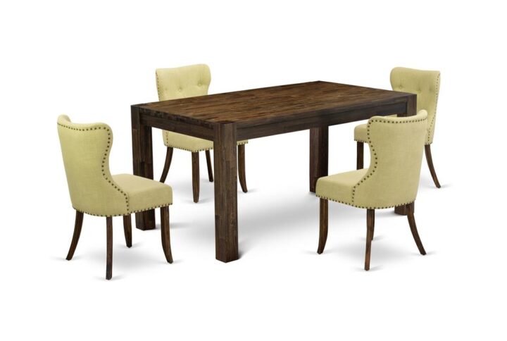 EAST WEST FURNITURE 5-Pc MODERN DINING TABLE SET- 4 WONDERFUL PARSON CHAIRS AND 1 DINING TABLE
