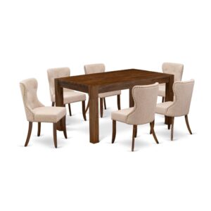 EAST WEST FURNITURE 7-PIECE DINING ROOM SET- 6 STUNNING UPHOLSTERED DINING CHAIRS AND 1 MODERN DINING ROOM TABLE
