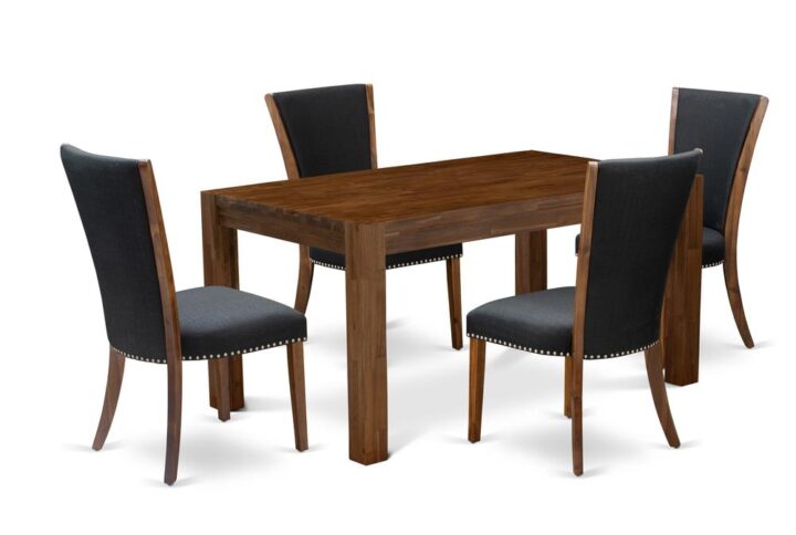 Introducing East West furniture's new Celina home furniture set which can convert your house into a home. This special and sophisticated dining set features a dinette table combined with Parsons Dining Chairs. Impressive wood texture with Sand Blasting Antique Walnut color and the rectangular shape design describes the sturdiness and sustainability of the kitchen table. The perfect dimensions of this dining table set made it quite simple to carry