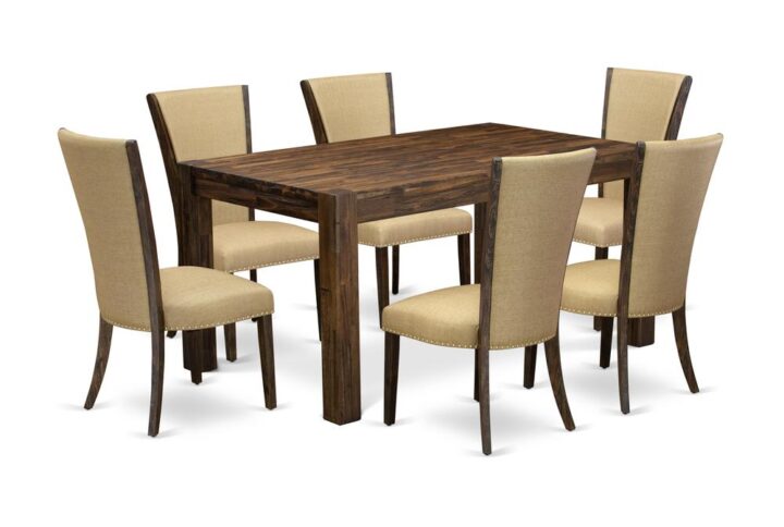 Introducing East West furniture's latest Celina furniture set which can transform your house into a home. This special and cutting edge kitchen set consists of a dining table combined with Parsons Dining Room Chairs. Impressive wood texture with Distressed Jacobean color and the rectangular shape design defines the resilience and sustainability of the dining table. The ideal dimensions of this kitchen table set made it quite simple to carry