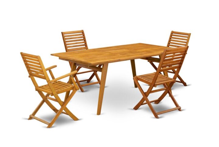 EAST WEST FURNITURE 5-PIECE PATIO SET- 4 AMAZING OUTDOOR CHAIRS AND RECTANGULAR OUTDOOR COFFEE TABLE