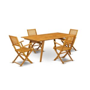EAST WEST FURNITURE 5-PC PATIO TABLE SET- 4 AMAZING OUTDOOR FOLDING CHAIRS AND RECTANGULAR PATIO TABLE