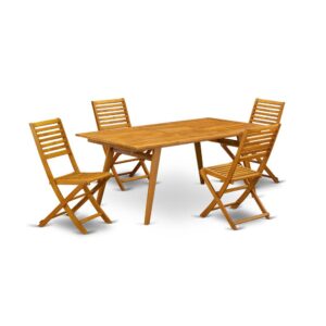 EAST WEST FURNITURE 5-PIECE SMALL PATIO TABLE SET- 4 BEAUTIFUL FOLDING OUTDOOR CHAIRS AND RECTANGULAR MODERN COFFEE TABLE