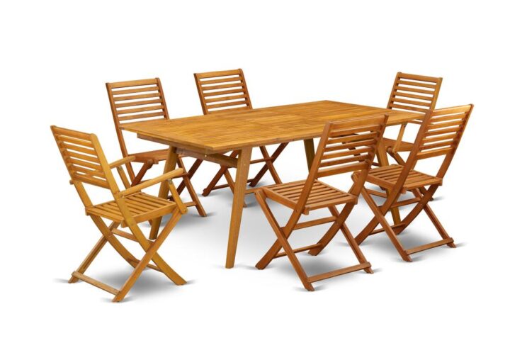 EAST WEST FURNITURE 7-PC OUTDOOR SET- 6 GREAT OUTDOOR CHAIRS AND RECTANGULAR SMALL OUTDOOR TABLE