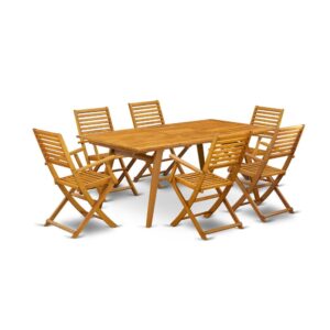 EAST WEST FURNITURE 7-PIECE OUTDOOR DINING SET- 6 AWESOME PATIO ARM DINING CHAIRS AND RECTANGULAR MODERN COFFEE TABLE