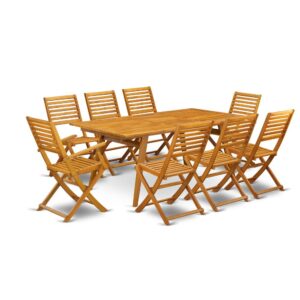 EAST WEST FURNITURE 9-PIECE OUTDOOR DINING TABLE SET- 8 AWESOME ARM CHAIRS AND RECTANGULAR PATIO TABLE