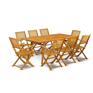 EAST WEST FURNITURE 9-PC TABLE SET- 8 BEAUTIFUL LAWN CHAIRS FOLDING AND RECTANGULAR SMALL OUTDOOR TABLE