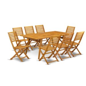 EAST WEST FURNITURE 9-PIECE PATIO TABLE SET- 8 AMAZING FOLDING CHAIRS FOR OUTSIDE AND RECTANGULAR SMALL OUTDOOR TABLE